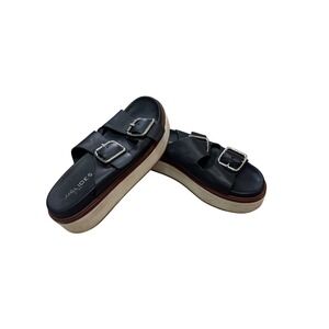 J/Slides NYC Bowie Platform Sandals Buckle Slides Comfortable Black Leather 8.5M
